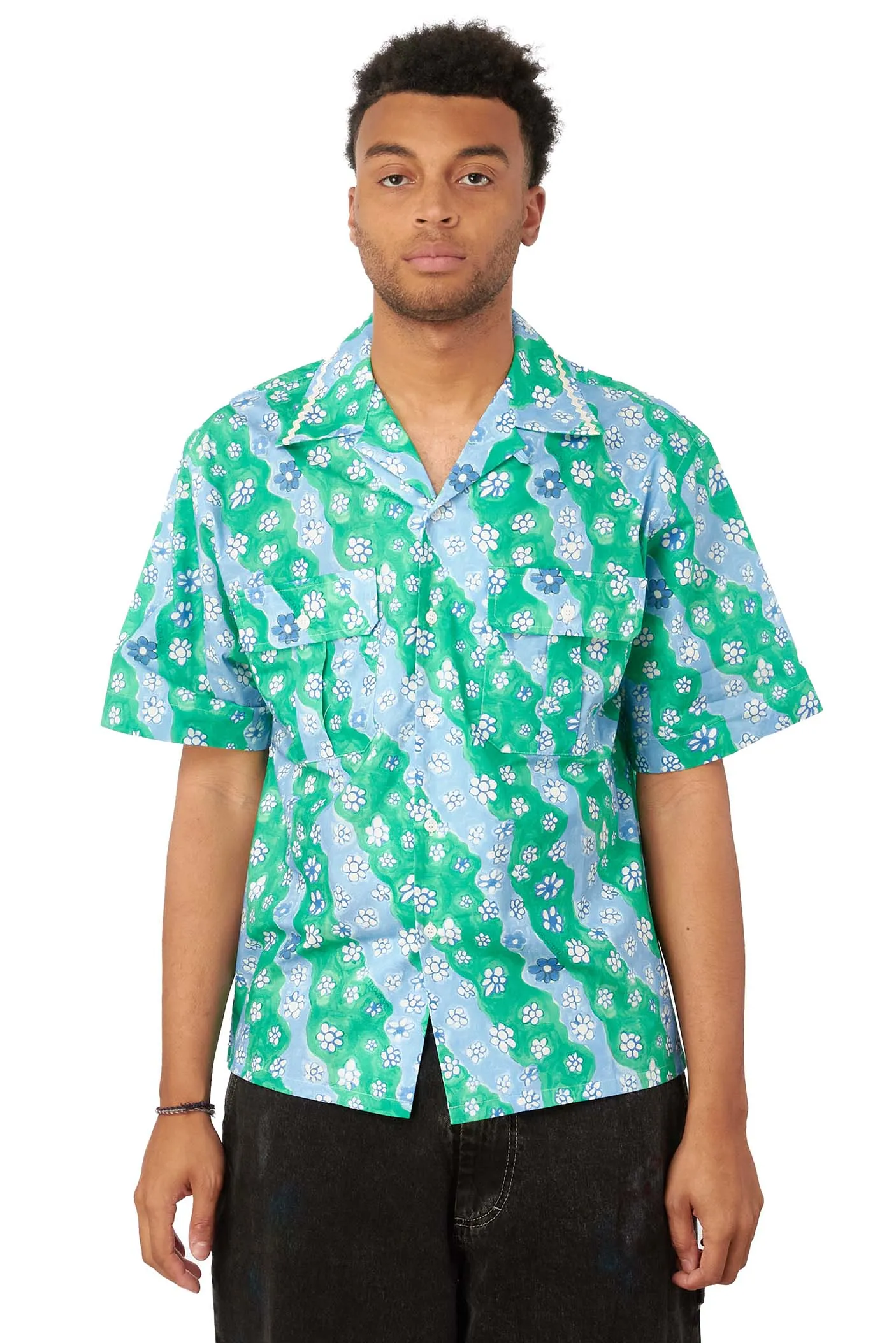 Marni Mens Short Sleeve Bowling Shirt 'Sea Foam'