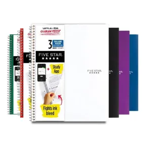 Mead - Five Star Wirebound Notebook, 3 Subject College Ruled, Color Variety - 150 Sheets - 6 Pack