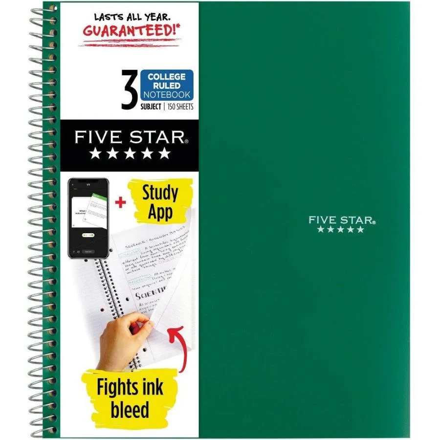 Mead - Five Star Wirebound Notebook, 3 Subject College Ruled, Color Variety - 150 Sheets - 6 Pack