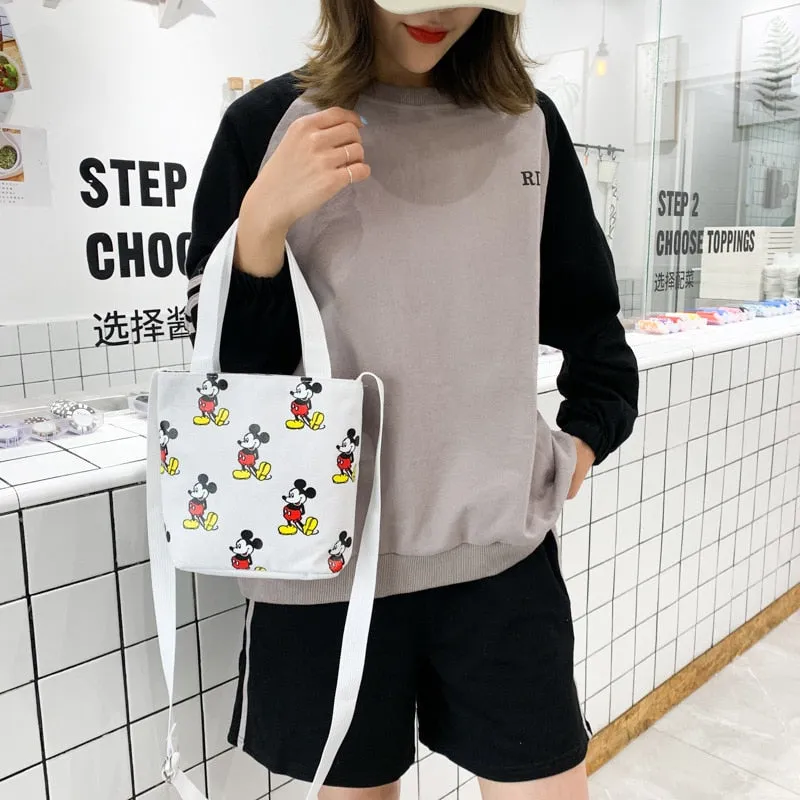 New Disney Cartoons Harajuku Shoulder Bags Mickey Mouse Canvas Teenager Printing Handbag Girls Casual Fashion Girlish Style Bags