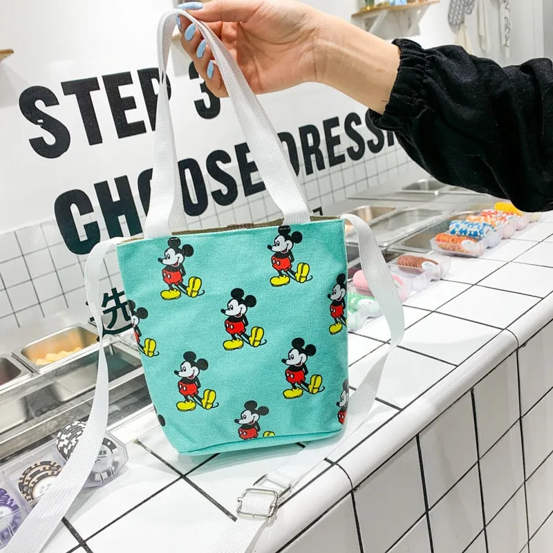 New Disney Cartoons Harajuku Shoulder Bags Mickey Mouse Canvas Teenager Printing Handbag Girls Casual Fashion Girlish Style Bags