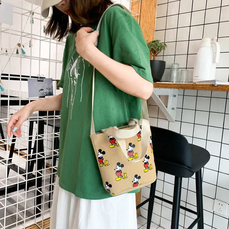 New Disney Cartoons Harajuku Shoulder Bags Mickey Mouse Canvas Teenager Printing Handbag Girls Casual Fashion Girlish Style Bags