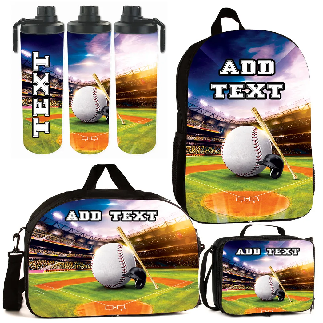 Personalized Backpacks, Lunch Bags, Duffel Bags, or Water Bottles with Full-Color - Baseball Field