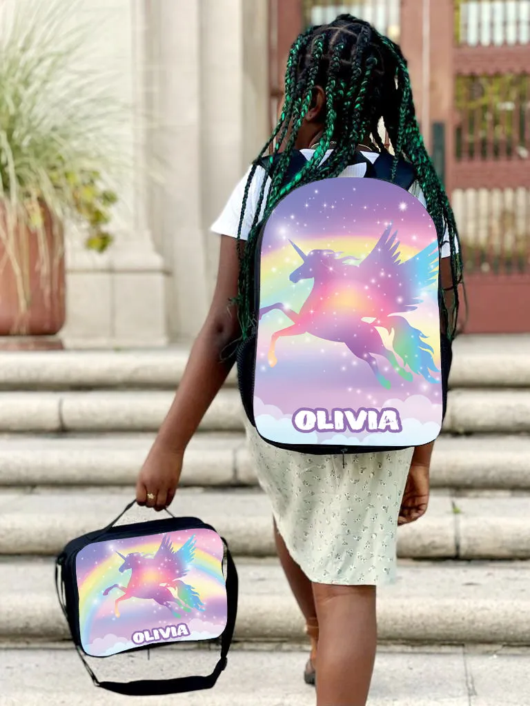 Personalized Full Color Backpacks / Lunch Bag / Duffel Bag - Unicorn Rainbow