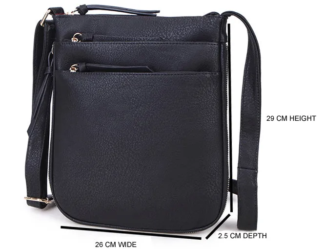 PLAIN CURVED BLACK MULTI COMPARTMENT CROSS BODY SHOULDER BAG