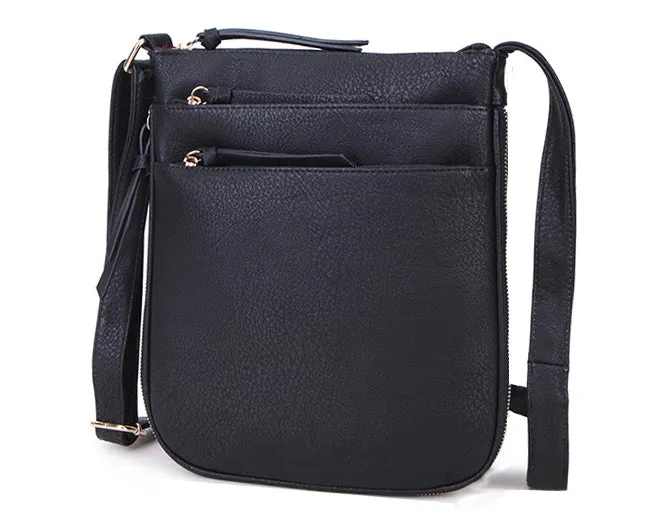 PLAIN CURVED BLACK MULTI COMPARTMENT CROSS BODY SHOULDER BAG