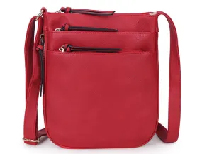 PLAIN CURVED RED MULTI COMPARTMENT CROSS BODY SHOULDER BAG