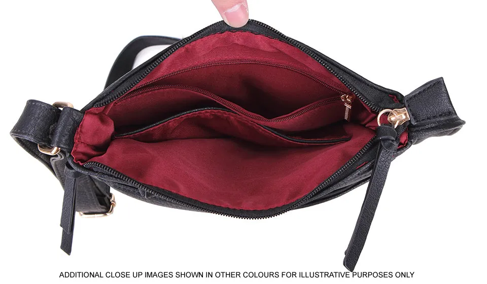 PLAIN CURVED RED MULTI COMPARTMENT CROSS BODY SHOULDER BAG