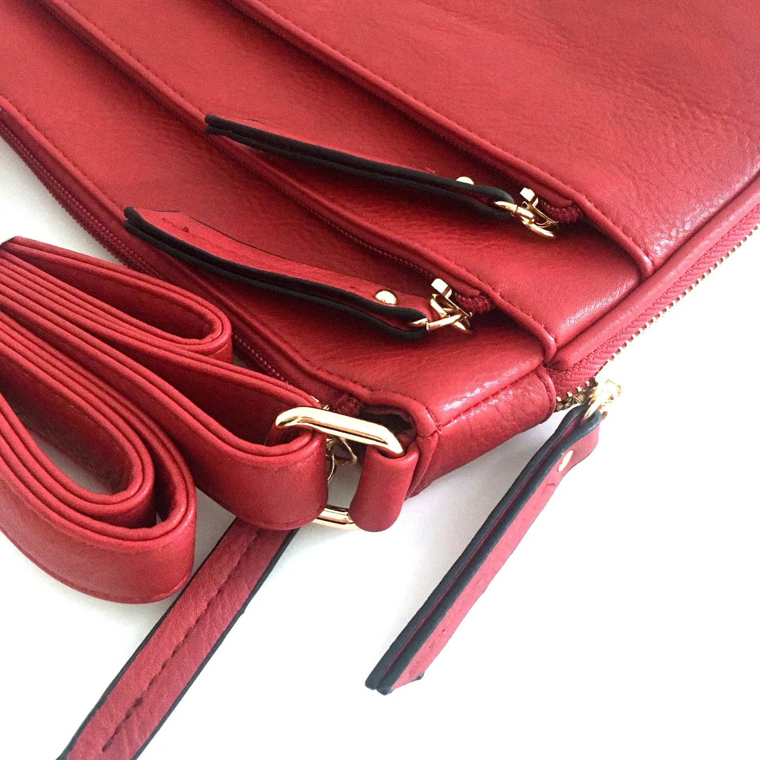 PLAIN CURVED RED MULTI COMPARTMENT CROSS BODY SHOULDER BAG