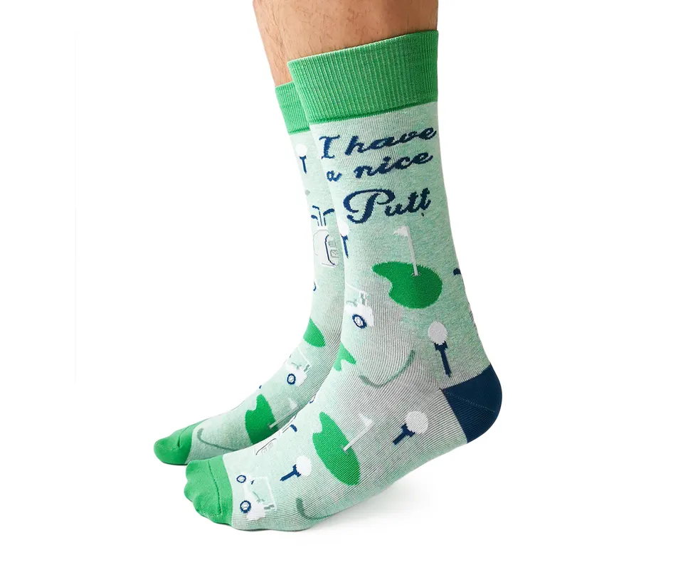 "Nice Putt" Cotton Crew Socks by Uptown Sox