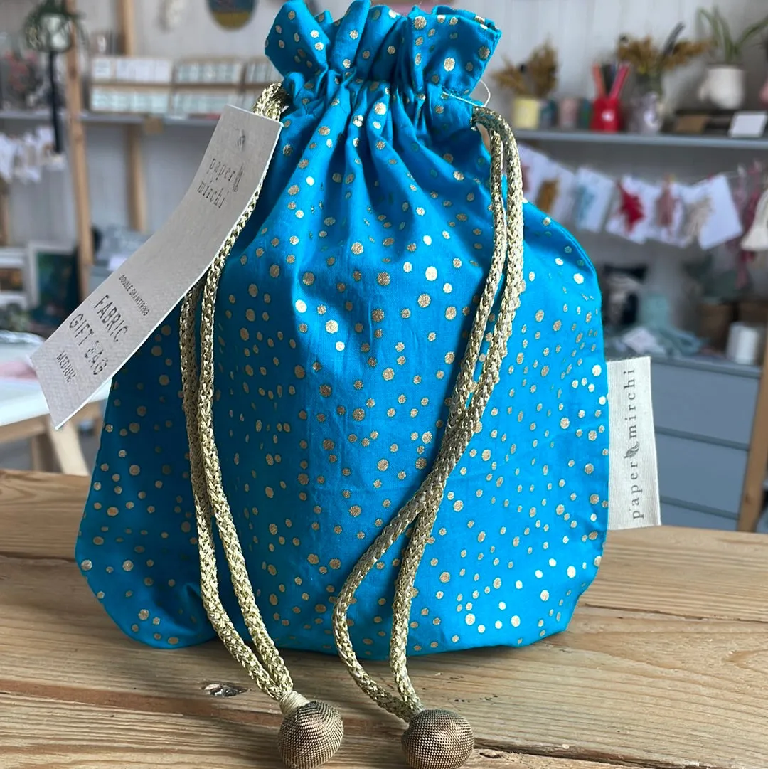 Reusable Fabric Gift Bags Double Drawstring- Luxe Gold Range- Spots