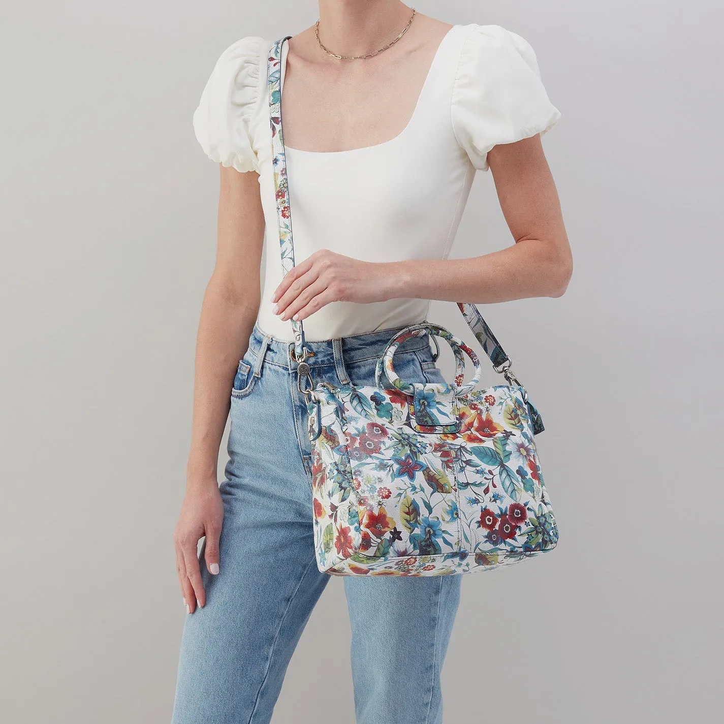 Sheila Medium Satchel in Printed Leather - Botanic Print