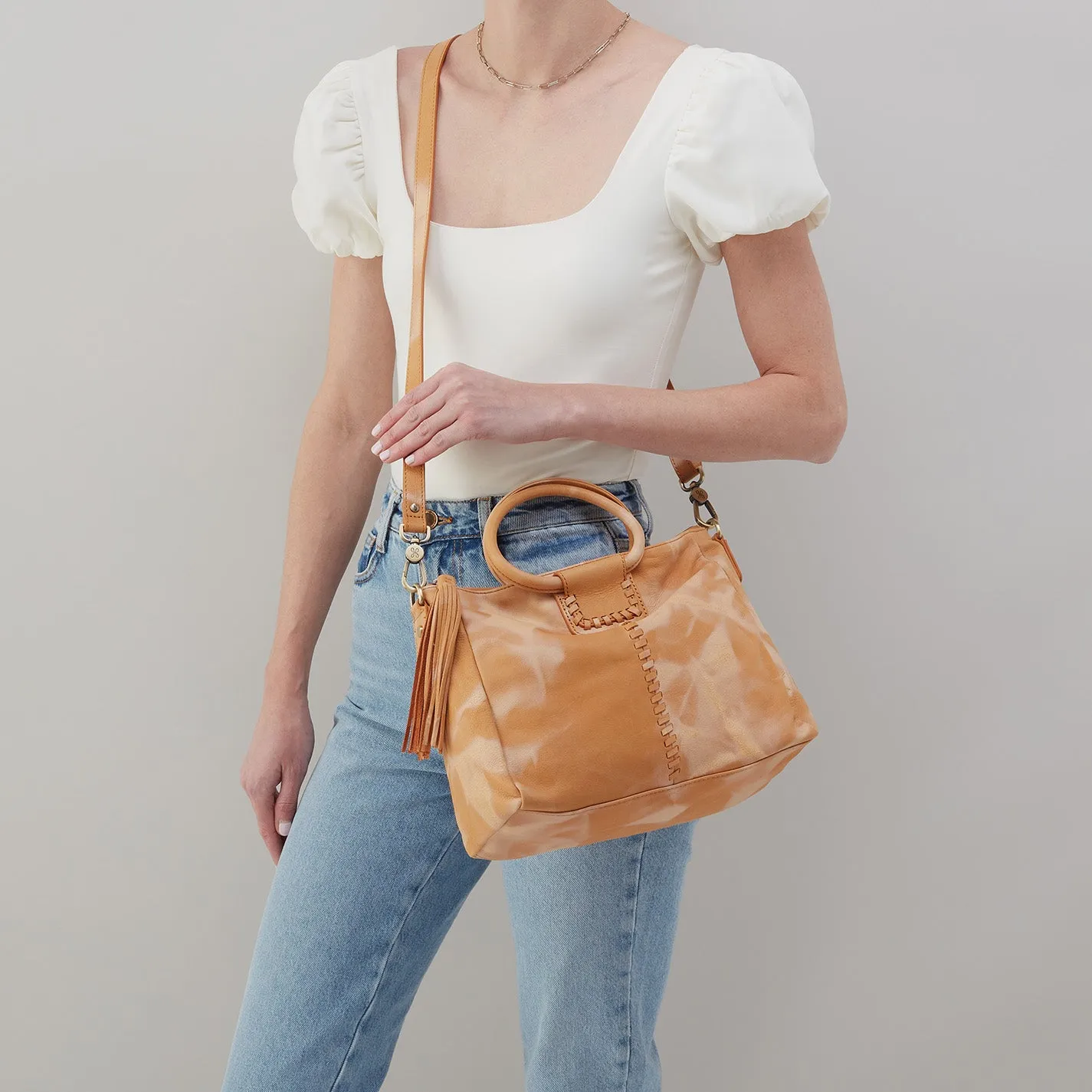 Sheila Medium Satchel In Soft Shibori Leather - Saffron