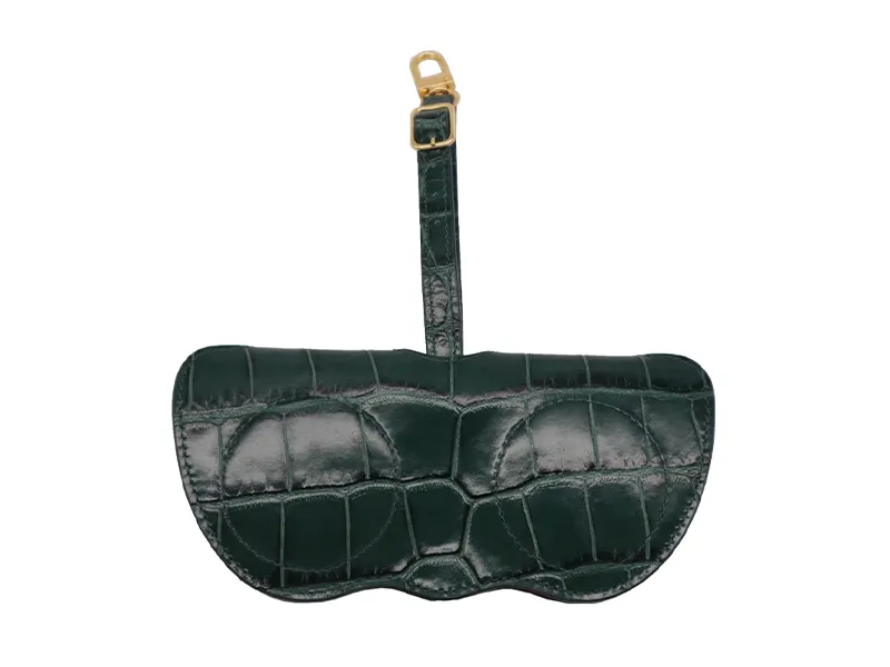 Sunglasses Holder Orinoco 'Croc' Print Calf Leather - Dark Green