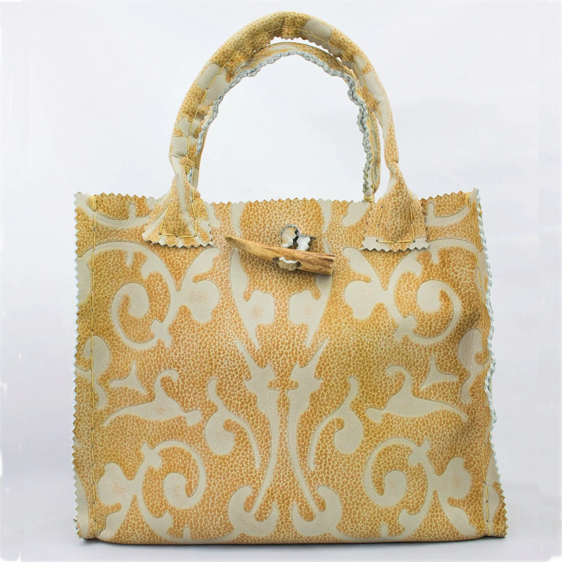 Tapestry Printed Leather Small Tote with Handmade Tassels