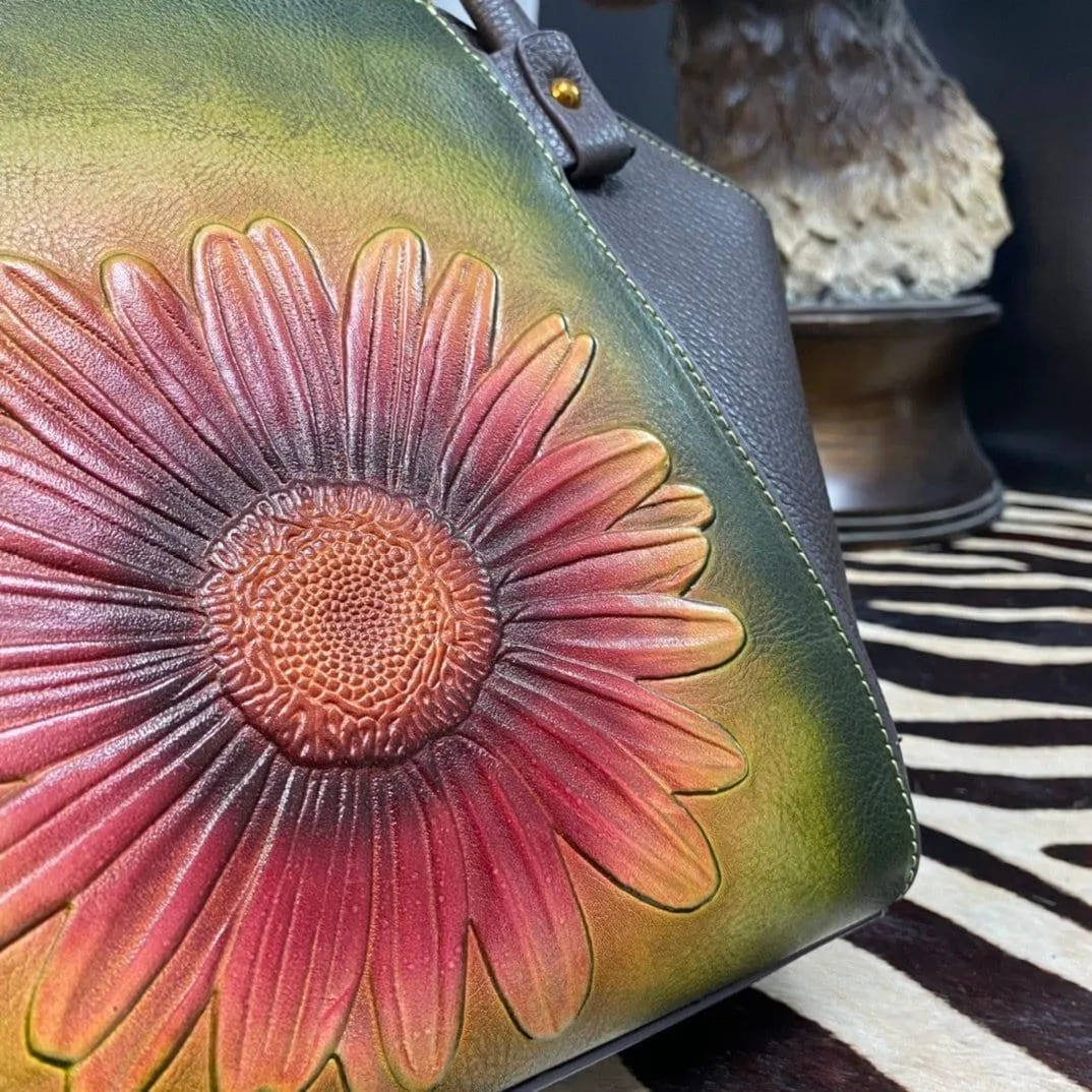 The Flower Power Leather Tote Bag | Limited Edition | Handmade Purse | Leather Handbag | Cowhide Leather Women Bag | Birthday Gift For Her