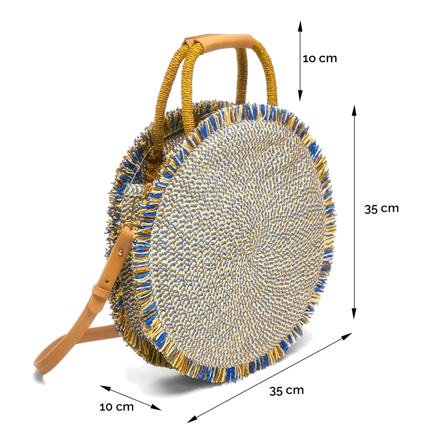 Trendsetting Fringed Round Woven Straw Beach Bag