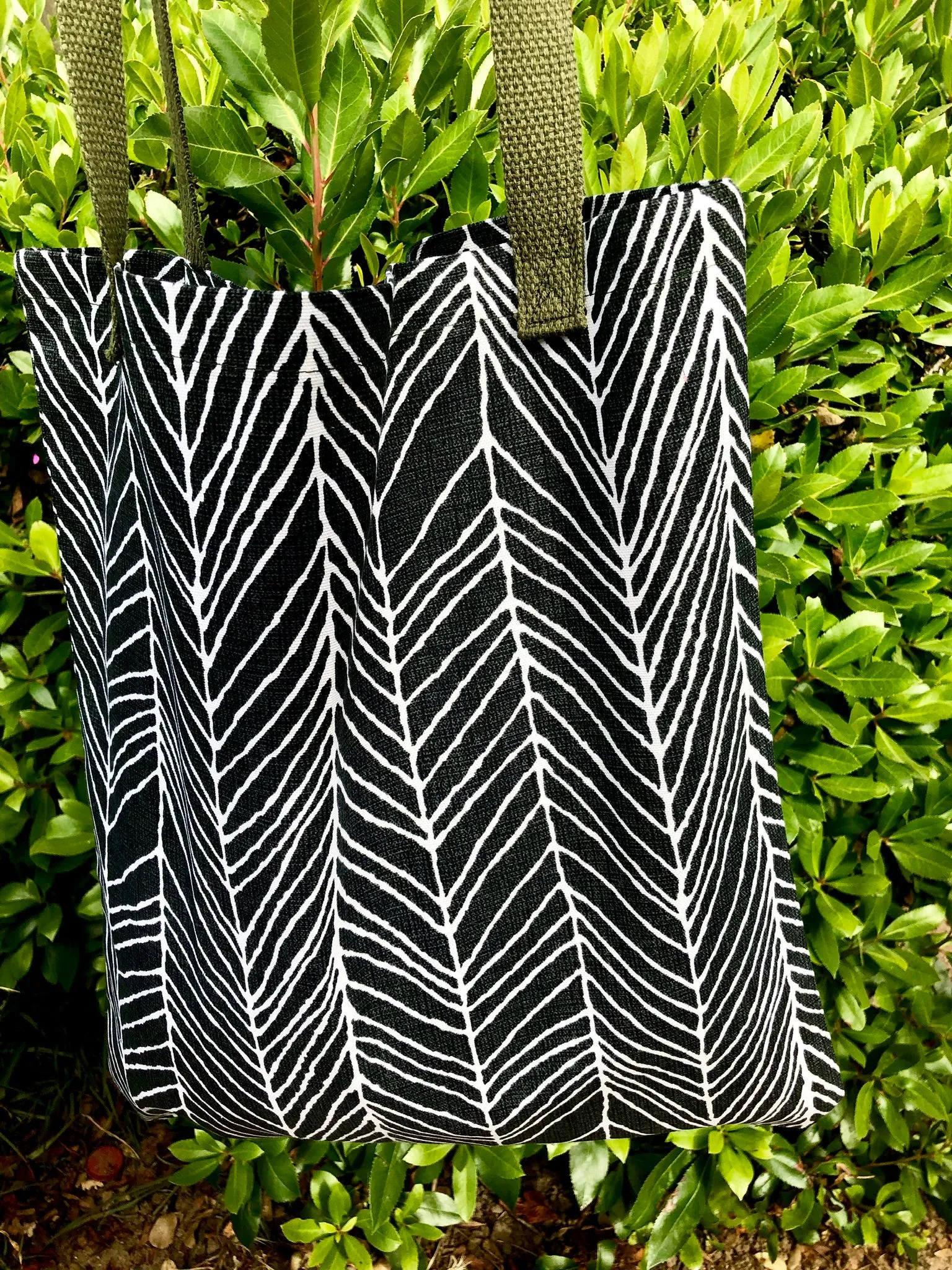 Tribal Black Tote Bag with Olive Straps