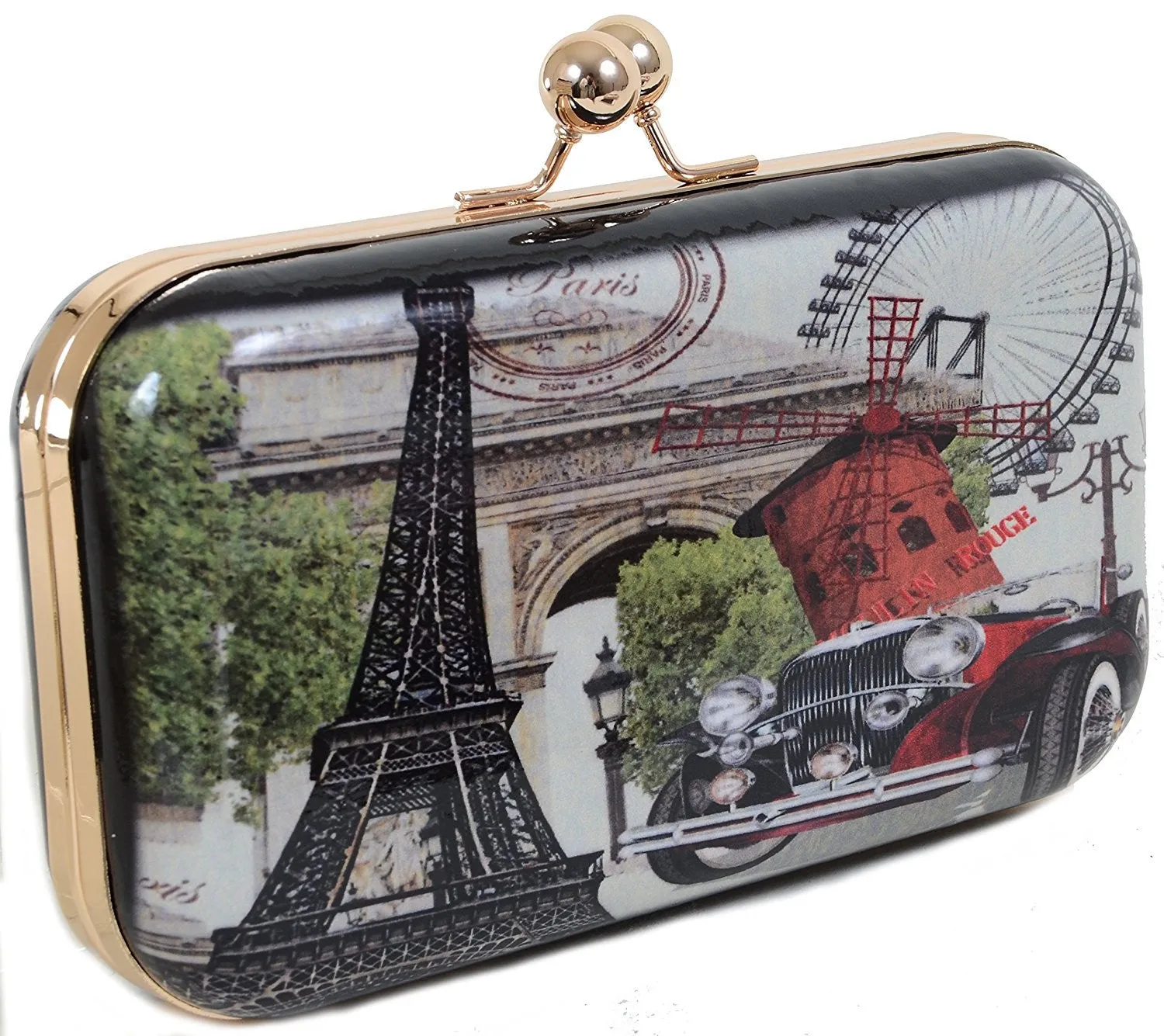 Vintage Paris France Bi-Fold Clutch Purse with Chain Strap