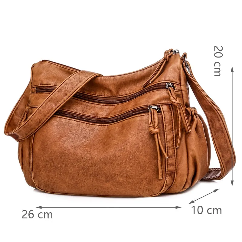 Vintage PU Leather Messenger Shoulder Bag Multi-Pockets