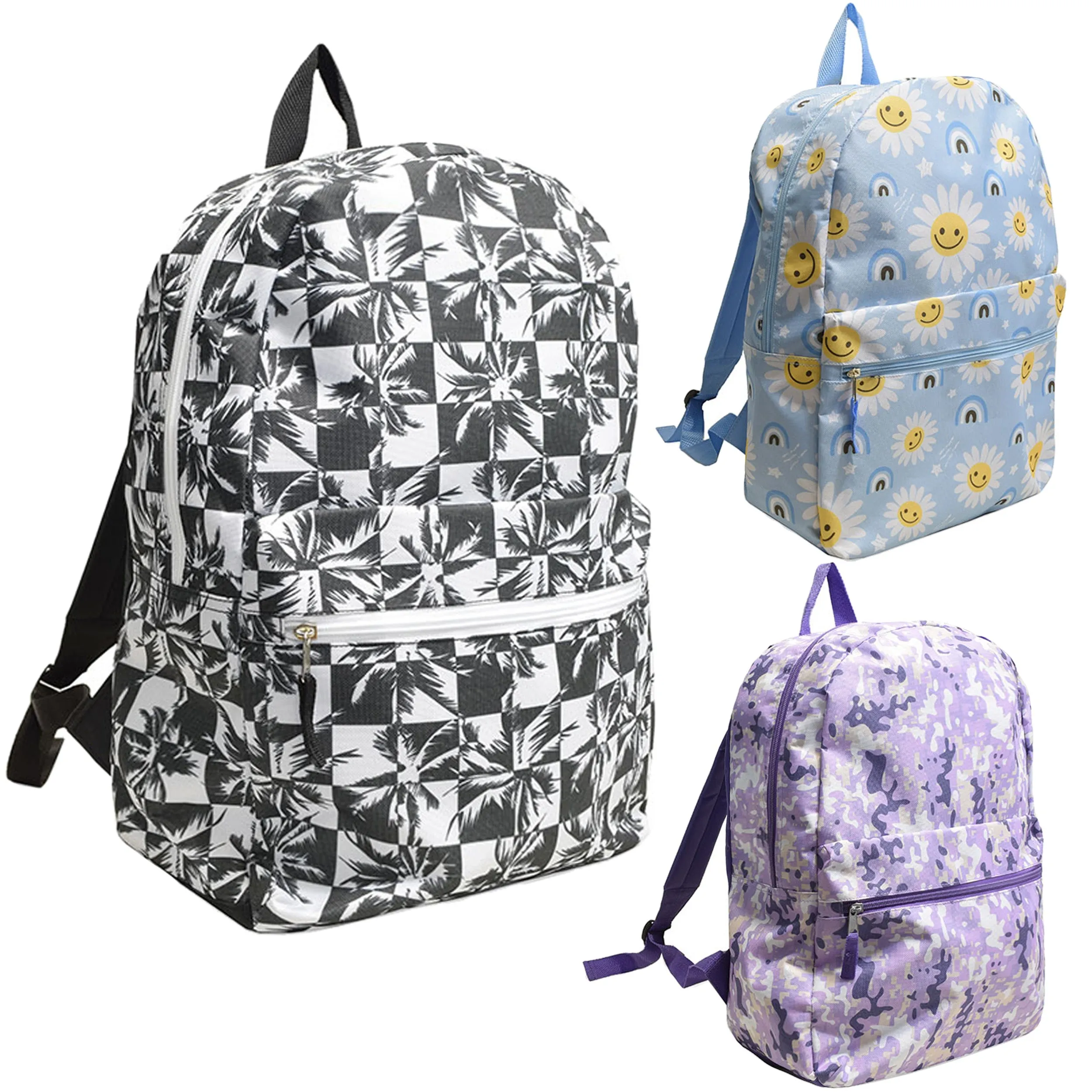 Wholesale 17" Printed Design Backpacks in Assorted Prints - Bulk Case of 24 Bookbags