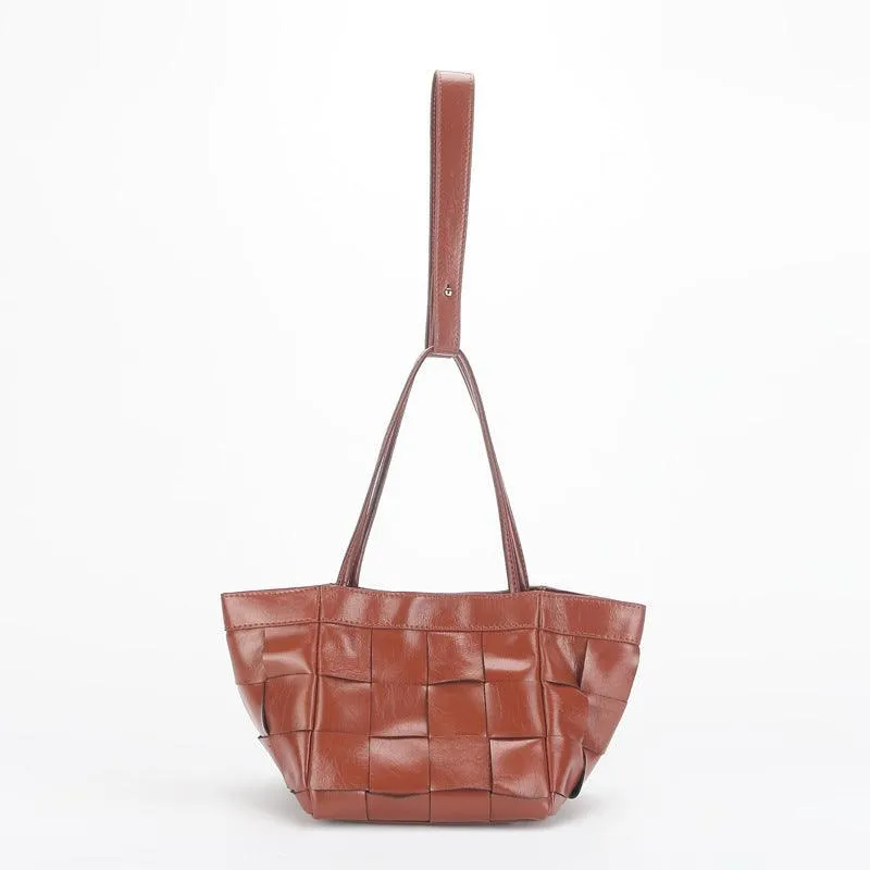 Women's Soft Luxurious Calfskin Leather Handwoven Bucket Shoulder Bag, Crossbody Bag